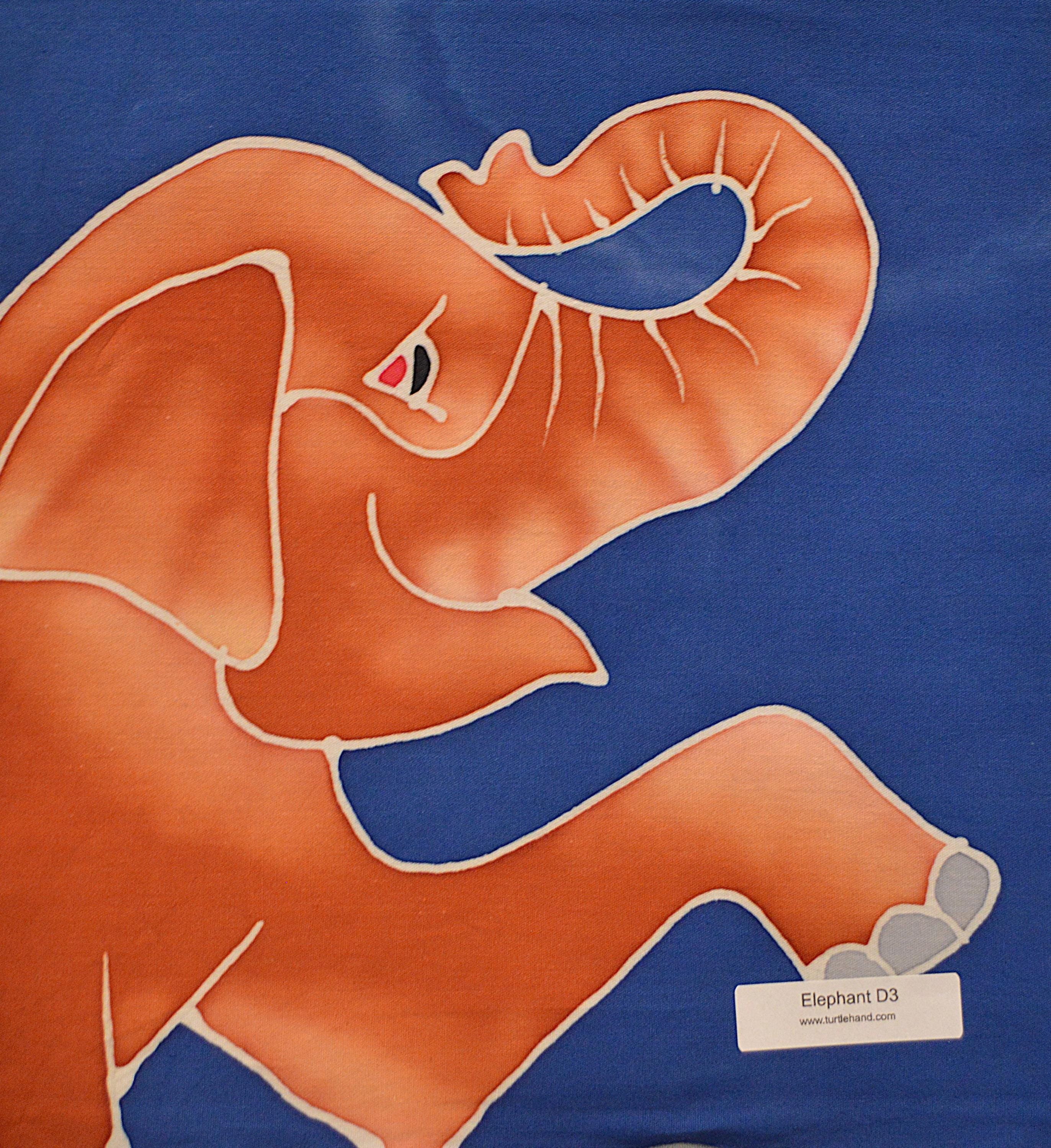 象のバティックアートパネル、8インチ x 8インチ - 手描き、一点もの