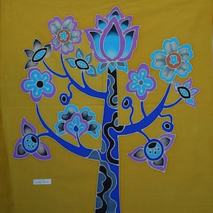 Fantasy Tree of Life Batik Square Art Panels - One of a Kind, Had Painted