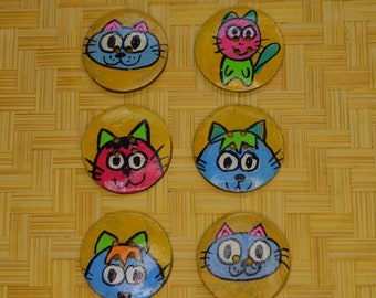 Painted Cat Coconut Shell Button Sets, Round, Hand Crafted