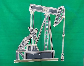 Oil Rig Batik Art Panels, 22" x 22" - Hand Painted, One of a Kind