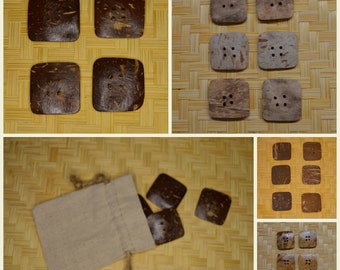 Coconut Shell Button Sets, Square, Hand Crafted