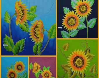Sunflower Batik Square Art Panels - One of a Kind
