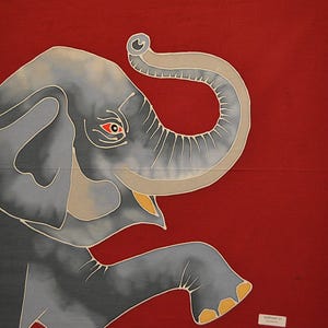 Elephant Batik Square Art Panels - One of a Kind, Hand Painted