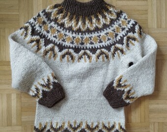 Maglione di lana islandese tradizionale lavorato a mano / Maglione di lana norvegese con motivo geometrico