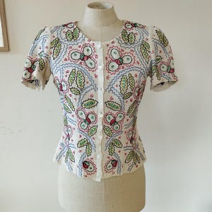 1940s or 1950s Floral Embroidered Folklore Blouse