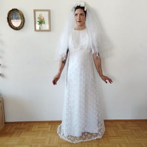 Vintage 60s Bridal Gown | Vintage White Lace and Satin Wedding Dress
