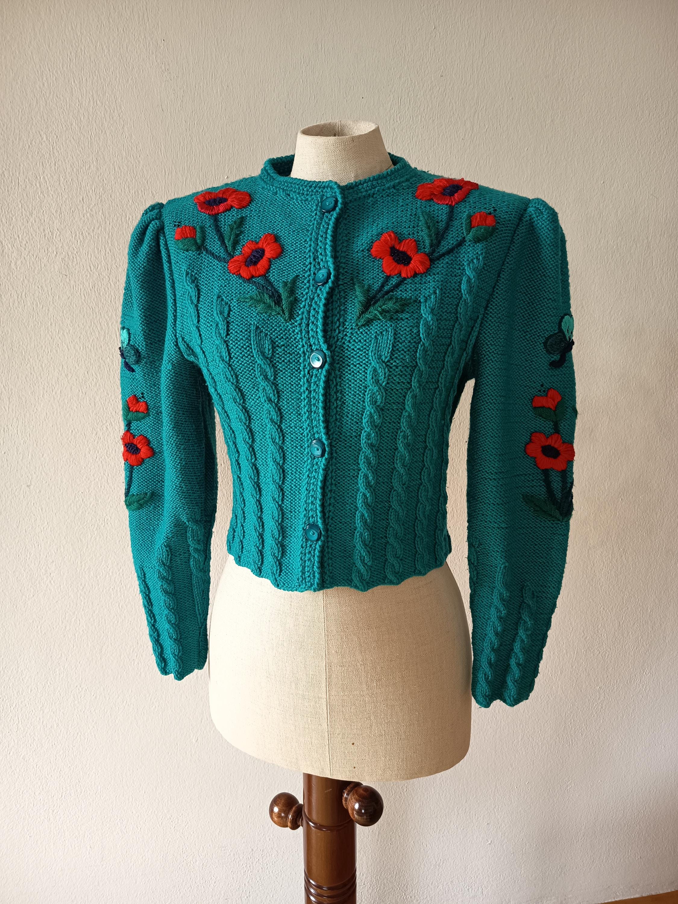 1970年代 チロリアンニットカーディガン 3Dポピー刺繍 オクトーバー