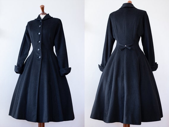 1950s Lilli Ann Style Princess Coat | Vintage Blac