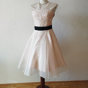 Romantic 1950s Style Organza Silk Pink Prom Dress with Petticoat | Full Skirt Party Dress