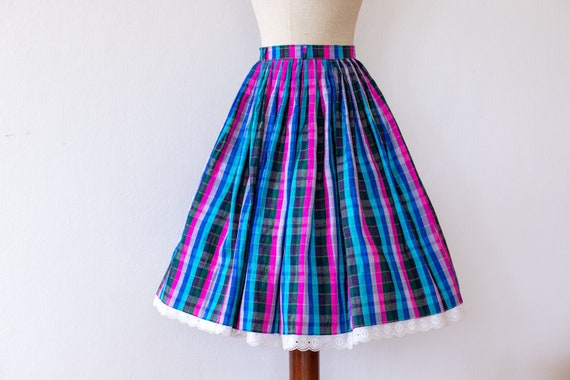 1950s Rainbow Plaid Silk Skirt | Vintage Full Circ