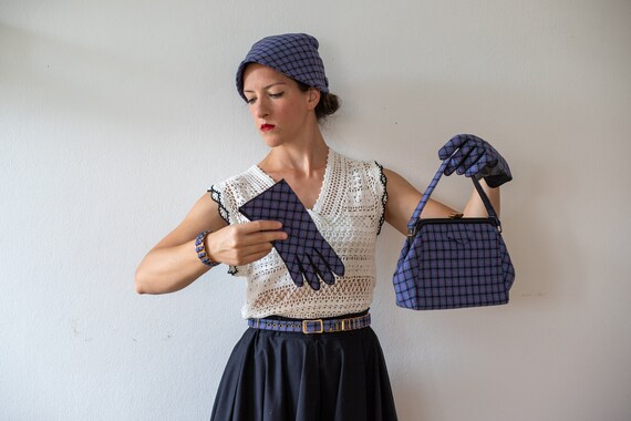 1950s Tweed Hat-Gloves-Handbag-Belt | Vintage Blue