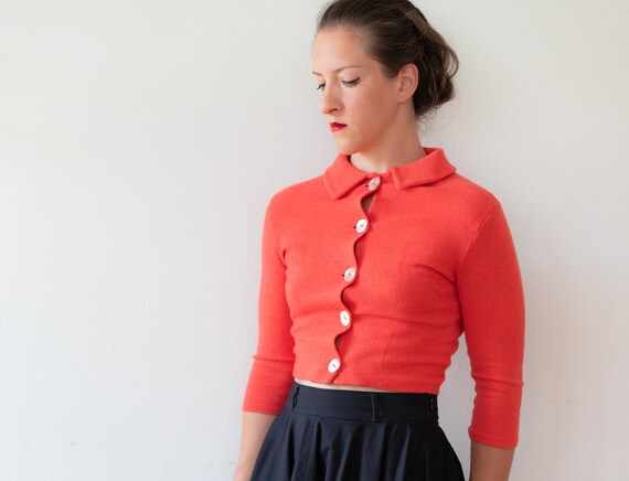 Merino Wool 1950s Peach Cardigan | Vintage Short C