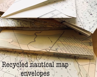 Handmade envelopes--Nautical Maps--10 sets to choose from