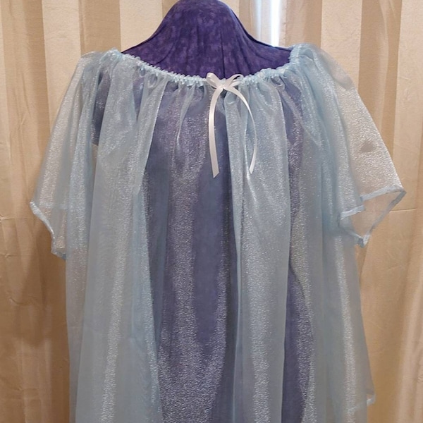 Chemise de nuit, organza transparent, bleu, à manches courtes, bébé adulte, poule mouillée, sur mesure