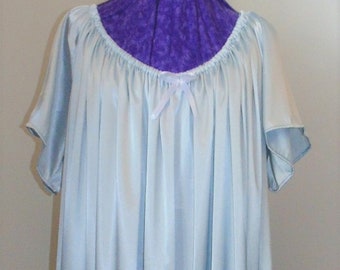 Nightgown Blue Satin Nightie Long with short sleeves, Adult Baby, Sissy, Custom Made