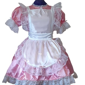Zofe Satin Rosa, Kleid und Schürze, Sissy, Lolita, Erwachsene Baby, Kostüm, Rave, Cosplay, Submissiv, Nach Maß