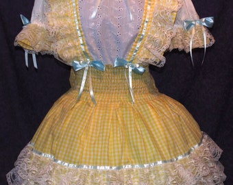Schoolgirl Aqua Lacy Gingham Sissy Lolita Adult Baby Dress Aunt D