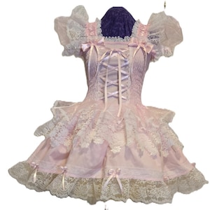 Sommerkleid Fresh Sissy Kleid, rosa kariert, Lolita, Erwachsene Baby, Crossdresser, Nach Maß, für Party, Gelegenheitskleidung, Kostüm, Cosplay, Rave