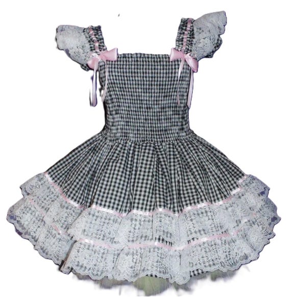 Vestido de verano de cuadros vichy negros, estilo sissy, lolita