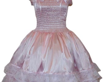 Sundress Satin Pink, Sissy Dress, Lolita, Adult Baby, Cross Dresser, Custom Made, for Party, Celebration