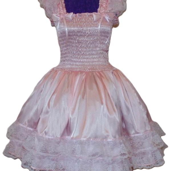 Polished Pink Satin Dress, Sissy, Lolita, Costume, Cosplay, Rave, Custom Made