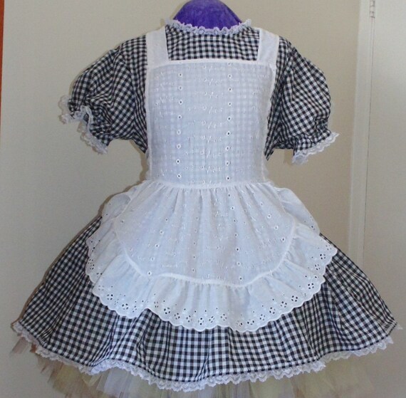 Maid Gingham Dress and Apron Black for 