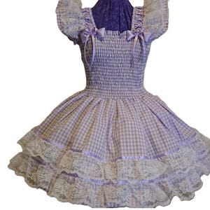 Sunny Lavender Gingham Dress, Sissy, Lolita, Custom Made, Costume, Cosplay, Rave
