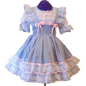 Schoolgirl Dress, Blue Gingham, Sissy, Lolita, Custom Made costume, cosplay, Rave