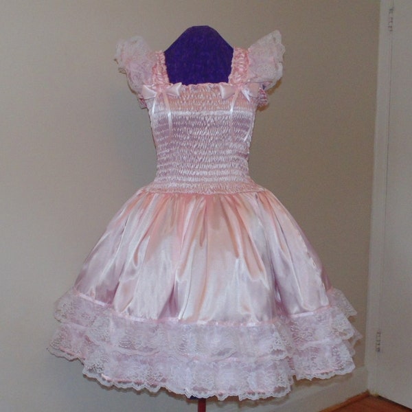 Sundress Satin Pink, Sissy Dress, Lolita, Adult Baby, Cross Dresser, Custom Made, for Party, Celebration