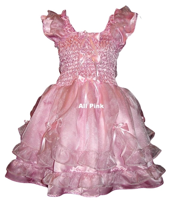 organza sissy dress Darling Dress, Pink Satin Organza, Bows, Ruffles, Sissy, Lolita, Costume,  Rave, Cosplay, Custom Made
