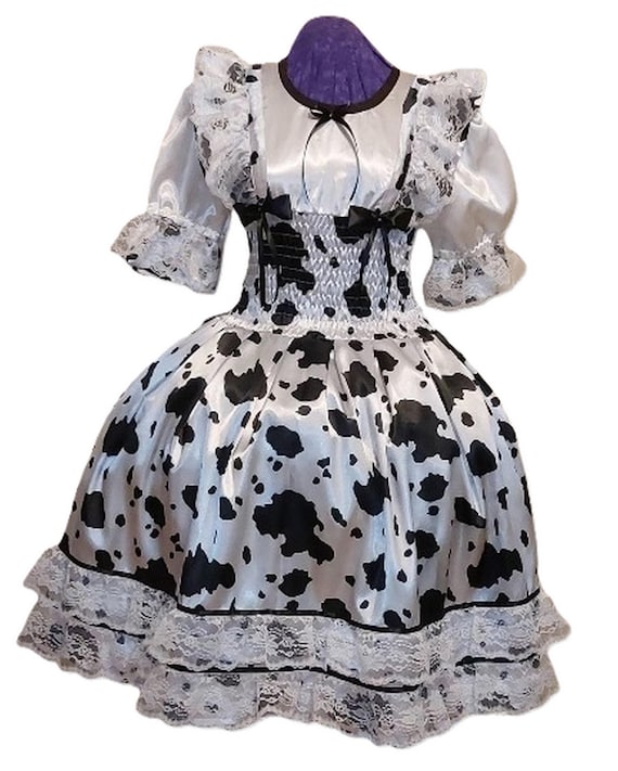 cow print satin dress " Lillian " Cow Print Satin Spaghetti Strap Midi Dress ( Brown )