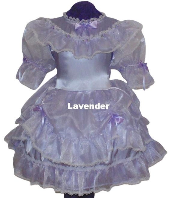 organza sissy dress Emily Custom Fit Ivory Satin Lace Organza Bows Adult Sissy Dress by Le   Leanne's Pretty Dresses