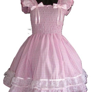 Sunny Pink Gingham Dress, Sissy, Lolita, Custom Made, Costume, Cosplay, rave