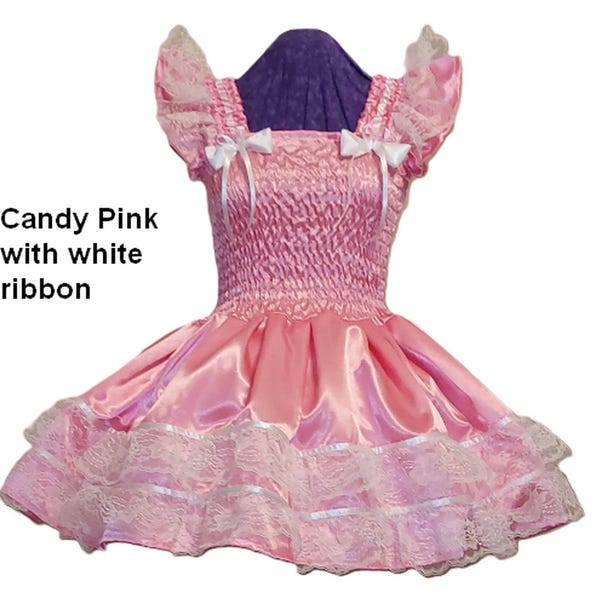 Polished Candy Pink Satin Sissy Dress, Lolita, Costume, Cosplay, Rave, Custom Made