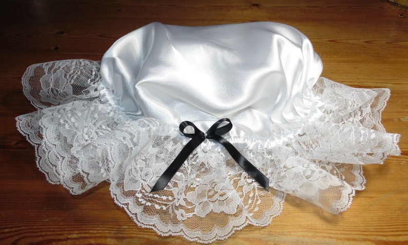 Adulto Bambino Sissy Lilla Raso COFANO CRAVATTE in raso bianco pizzo