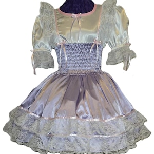 Anmutiges Lavendel Satin Kleid, Spitzen Rüschen, Schleifen, Sissy, Lolita, Kostüm, Rave, Cosplay, Maßgeschneidert
