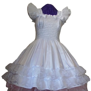 Polished White Satin Dress, Sissy, Lolita, Costume, Cosplay, Rave, Custom Made
