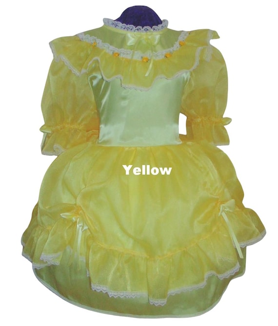open lace back dress Tia Custom Fit Pink Satin Sparkle Organza Ruffles Adult Sissy Dress by   Leanne's Pretty Dresses