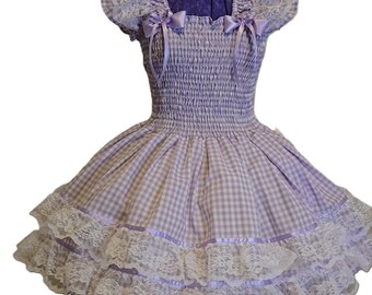 Sundress Gingham Lavender, Sissy, Lolita, Adult Baby, Cross Dresser, Custom Made, for Party, Casual