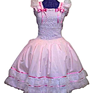 Sommerkleid Baumwolle Rosa mit Spitze, Sissy, Lolita, Erwachsene Baby, Cross-Dresser, Nach Maß, für Party, Casual, Kostüm, Cosplay, Rave
