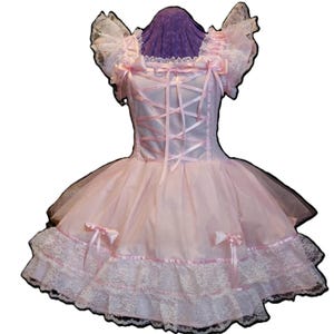 Sommerkleid Glücklich Rosa mit Tüll und Schleifen, Sissy, Lolita, Erwachsene Baby, Cross-Dresser, Nach Maß, für Party, Casual, Kostüm, Cosplay, Rave