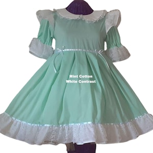Frilly Mint Dress, Peter Pan Collar, Contrast Trim, costume, Rave, Cosplay, Custom Made Mint