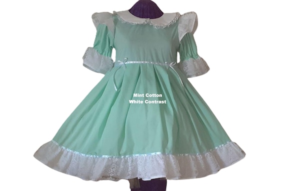 Frilly Mint Dress, Peter Pan Collar, Contrast Trim, costume, Rave, Cosplay, Custom Made