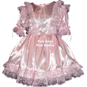 Ausgefallenes Rosa Satin Sissy Kleid, Spitze Rüschen, Lolita, Kostüm, Rave, Cosplay, Nach Maß
