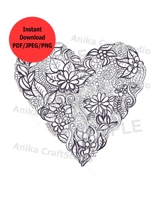Coloriage Adulte Avec Couleur Fleur Coeur Bricolage Saint Valentin Anniversaire Carte