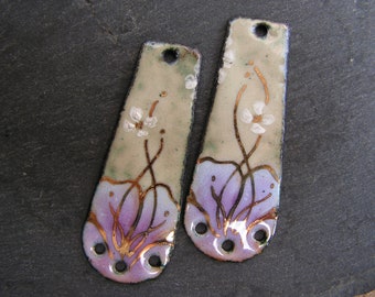 charms , breloques en cuivre émaillé ( à chaud )  connecteurs fleurs copper enamel