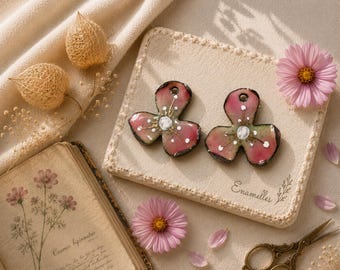 flowers Copper Enamel , Handmade  Enameled Copper poetic Pendant for Jewelry Making  , Breloques Artisanales Émaillées , Handmade in France