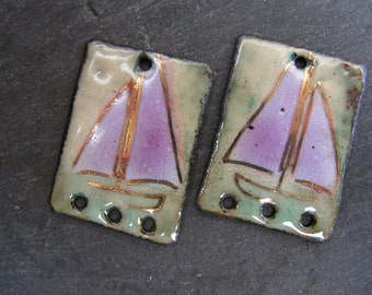 charms , breloques en cuivre émaillé ( à chaud )  connecteurs bateau copper enamel