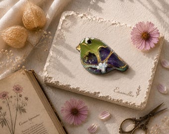 Copper Enamel Charms for Jewelry Making  , breloque Artisanale en Cuivre Émaillé , Handmade in France :   pendentif oiseau