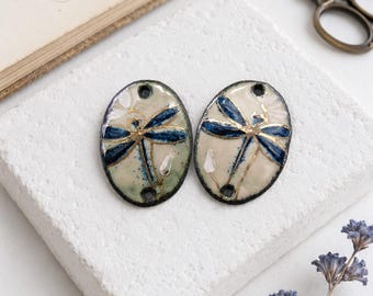 手作りのエナメル銅チャーム、植物モチーフのジュエリー用品、エナメル銅チャーム、フランス製：トンボ